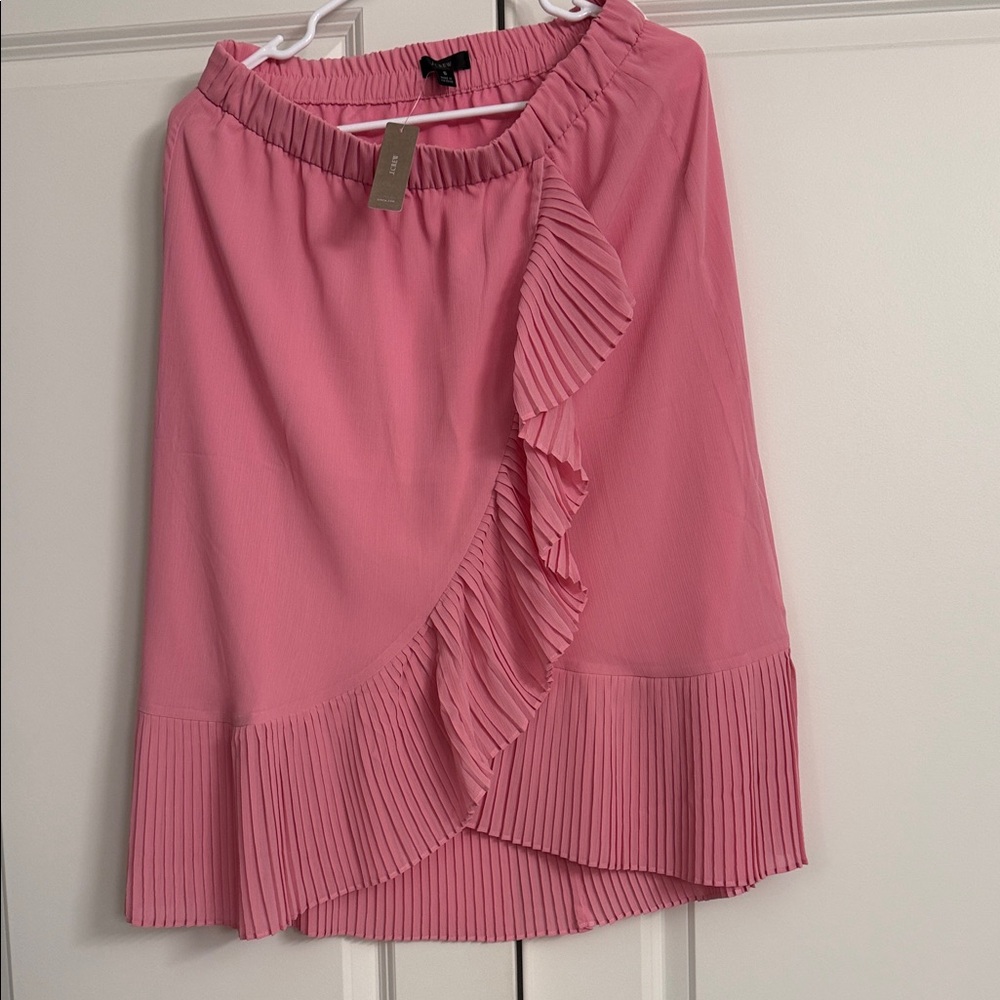 NWT J. Crew Asymmetrical Pink Skirt with Ruffle Detailing